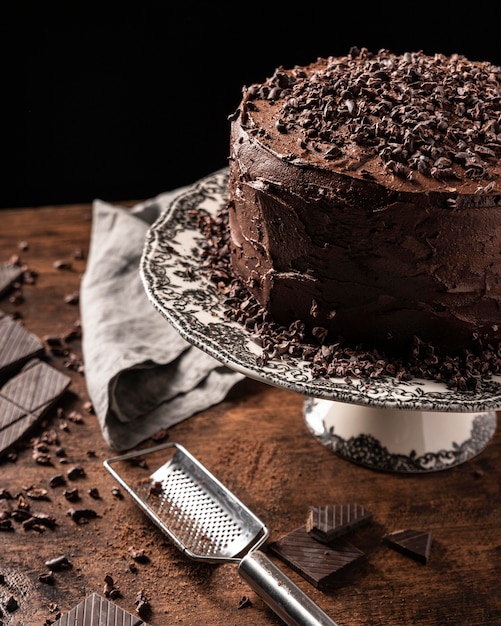 Vista ravvicinata del delizioso concetto di torta al cioccolato