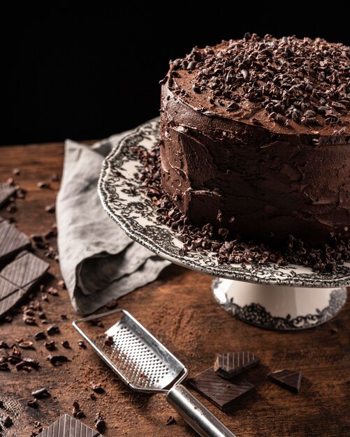 Close-up view of delicious chocolate cake concept