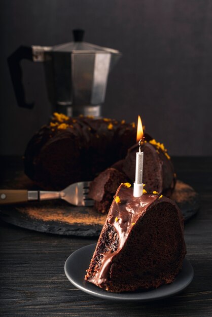 Close-up view of delicious chocolate cake