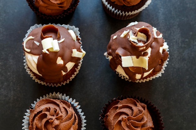 Close-up view of delicious chocolate cupcakes