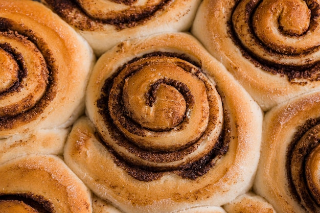 Close-up view of delicious cinnamon rolls