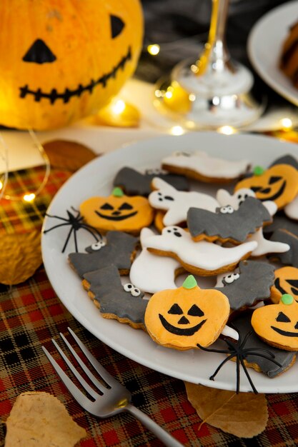 Close-up view of delicious halloween cookies