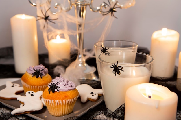 Close-up view of delicious halloween cookies