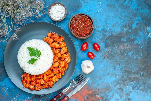 Close up view of delicious rice meal on plate