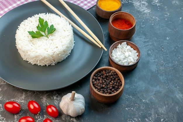 Close up view of delicious rice meal on plate