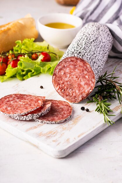 Close-up view of delicious salami concept