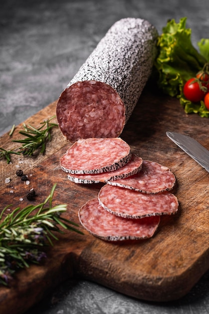 Close-up view of delicious salami concept