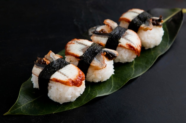 Close-up view of delicious sushi concept