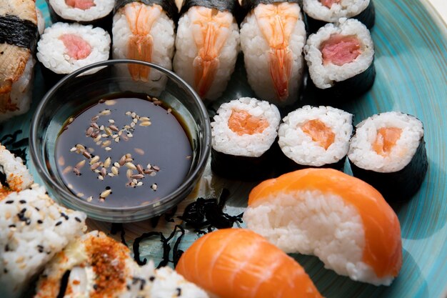 Close-up view of delicious sushi concept