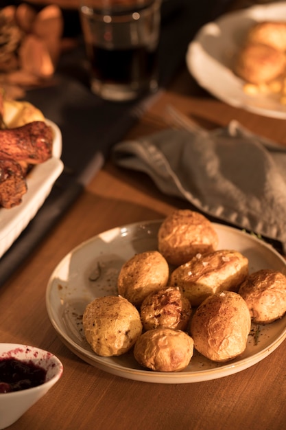 Close-up view of delicious thanksgiving meal