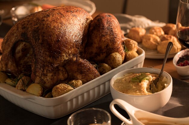 Close-up view of delicious thanksgiving meal