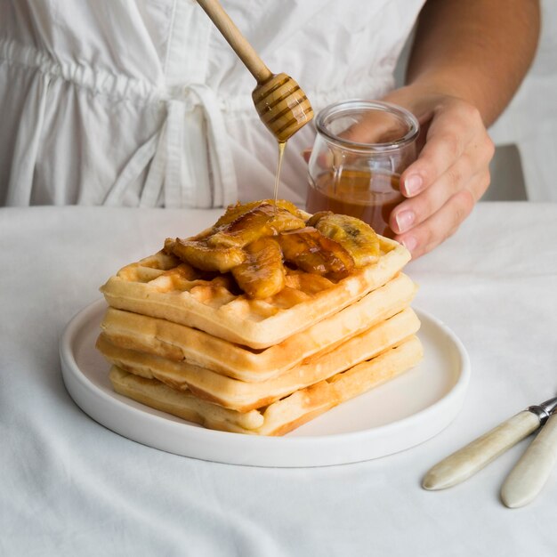 Close-up view of delicious waffers concept