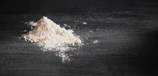 Close-up view flour on grey kitchen top