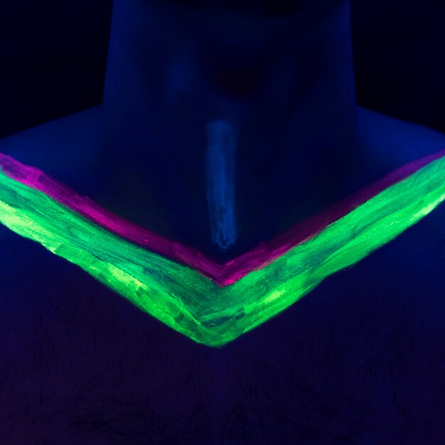 Close-up view of fluorescent make-up