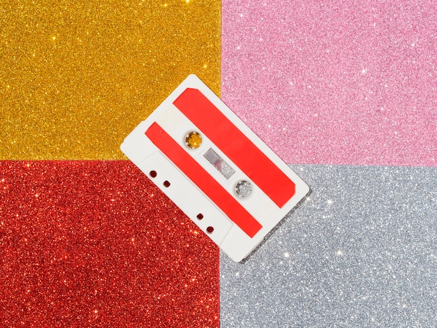 Close-up view of glittery tape