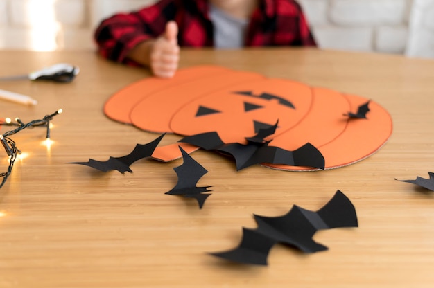 Close-up view of halloween arrangement