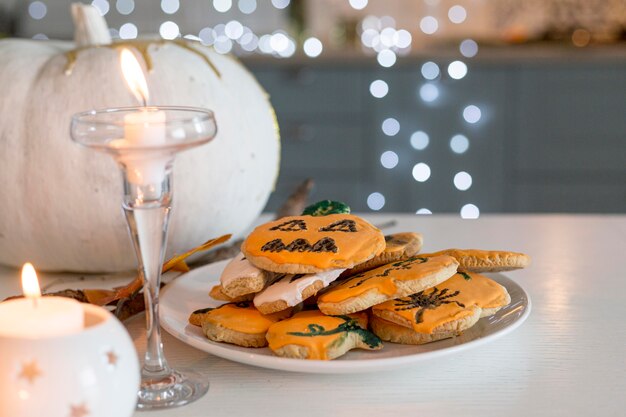 Close-up view of halloween cookies concept