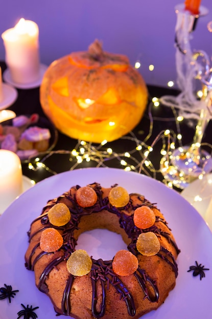 Free photo close-up view of halloween pumpkin concept