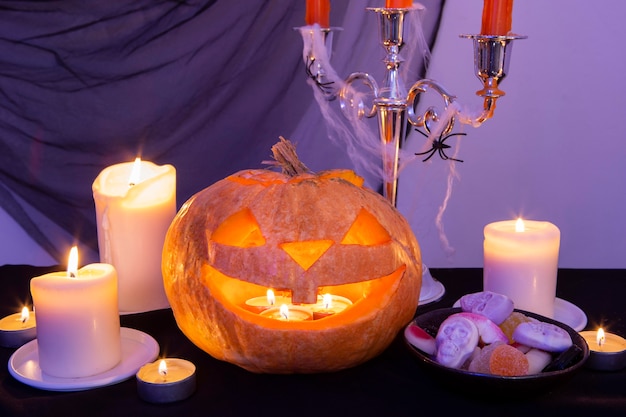 Free photo close-up view of halloween pumpkin concept