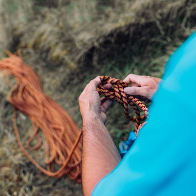 Close up view of man with rope