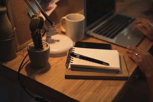 Close-up view to a notebook on desk