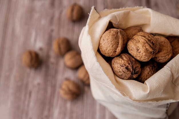 Close-up view of nuts in  bag