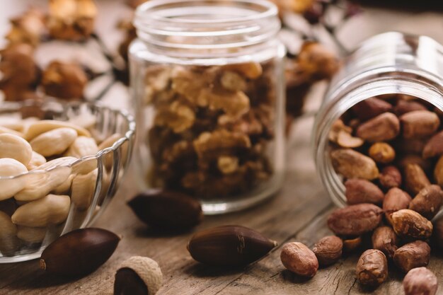 Close up view of nuts in glasses