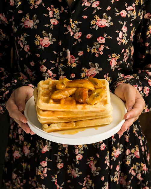 무료 사진 맛있는 waffers 개념의 클로즈업보기