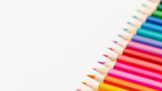 Close-up view of pencils with copy space