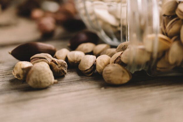 Close up view of pistachios in glass