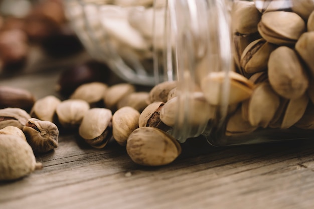 Close up view of pistachios