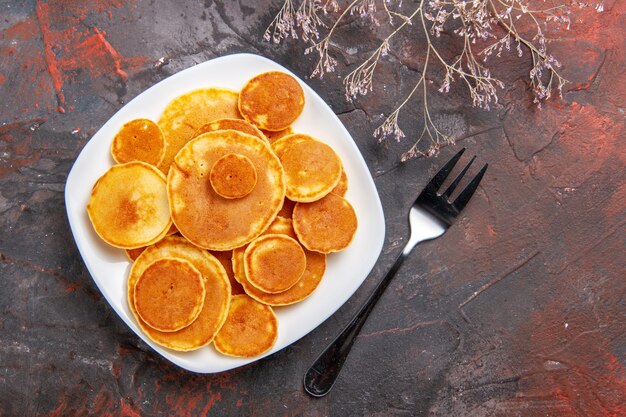 Close up view of quick pancakes and fork