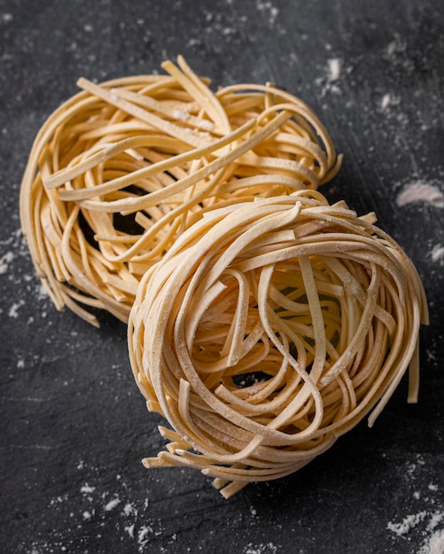 Close-up view of raw noodles concept