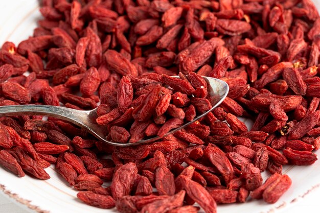 Close-up view of red dryed fruits