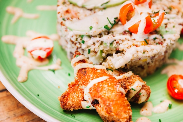 Close up view of rice dish