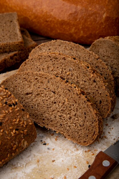 Close-up view of sandwich bread slices on wooden surface