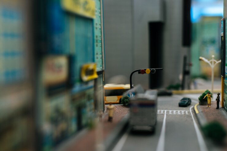 Free Photo close up view of a small traffic lights on the road.