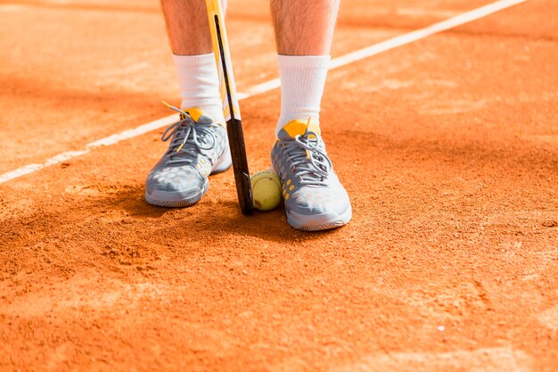 Close up view of tennis player shoes