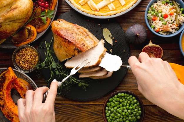 Close-up view of thanksgiving meal concept