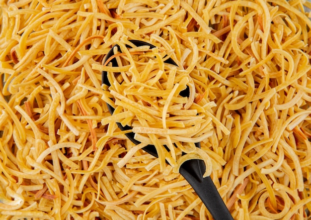 Close up view of traditional homemade italian raw pasta