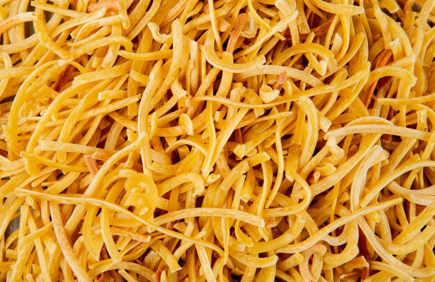 Close up view of traditional homemade italian raw pasta