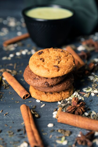 Close-up view traditional tea cookies