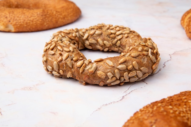 Close-up view of turkish bagel on white background