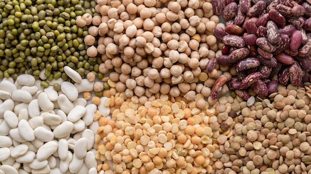 Close-up view of various beans arrangement