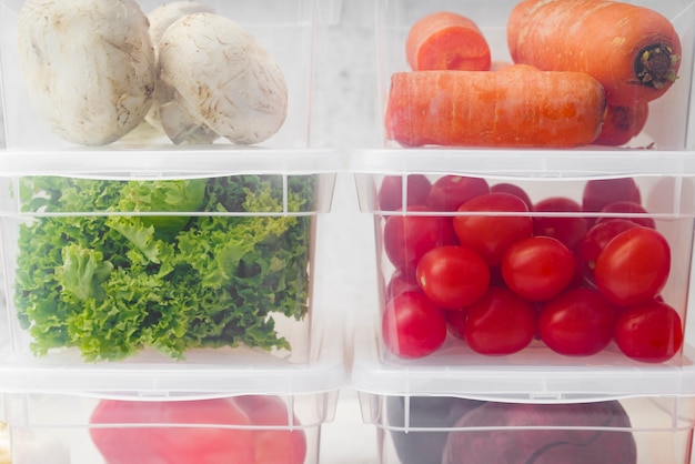 Close-up view of vegetables in boxes