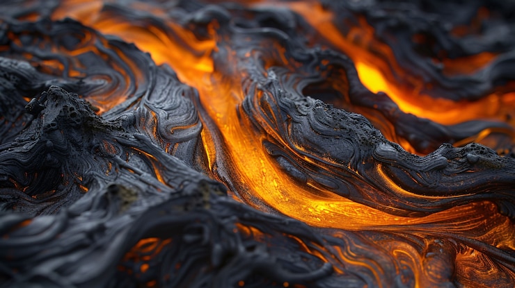 Free Photo close-up view of volcano erupting with hot lava