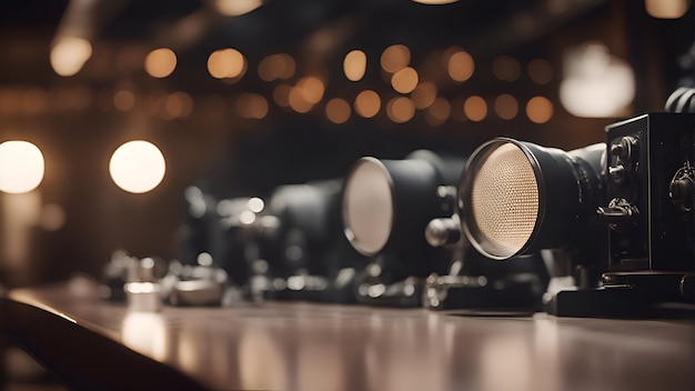 Free photo close up of vintage microphone in a pub or bar selective focus