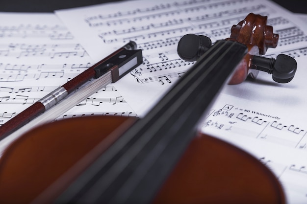 Close-up violin on sheet music