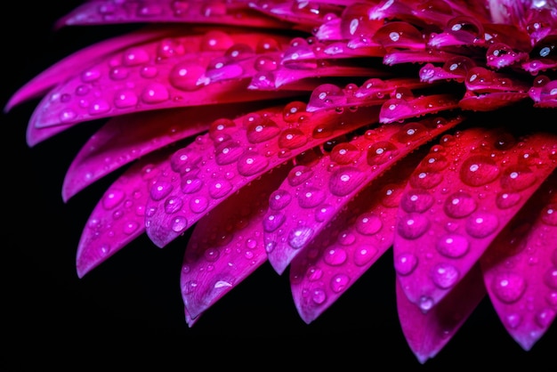 Close up water drops on pink gerbera daisy flower.