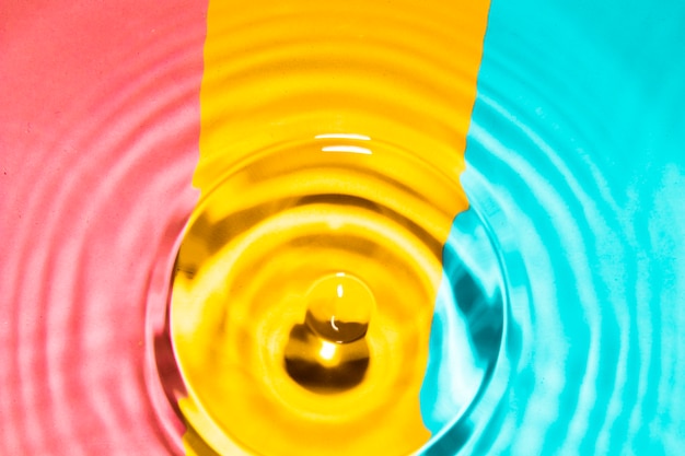 Close-up water rings with contrasted background and drop